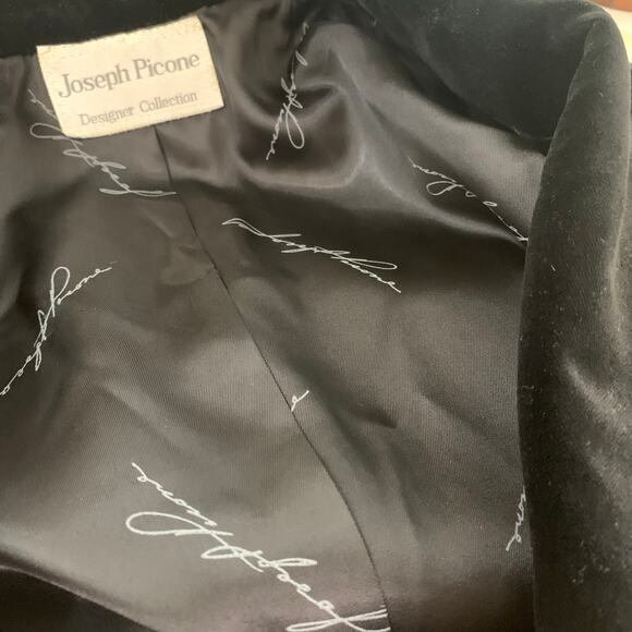 Vintage Joseph Picone Sz 4 Blazer Jacket Black Tweed Velvet Collar Wool Career - Picture 12 of 14